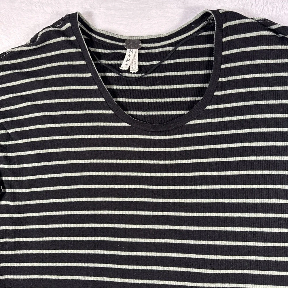 Free People We The‎ Free Medium Black Green Striped Boho Stretch Top